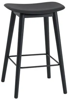 Muuto Fiber Barstol med trebase Svart/Svart H66 cm