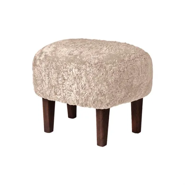 Audo Copenhagen Ingeborg fotskammel, lammeskinn - Moonlight/røkt eik